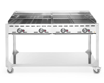 Grillsystem Green Fire 4 Brenner, HENDI, Profi Line, mit Rollengestell, Hellgrau, 22kW, 1400x612x(H)825mm
