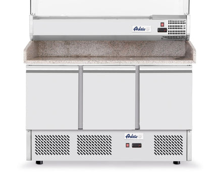Pizzatisch, dreitürig mit Aufsatzkühlvitrine 380+40L, Arktic, 254L, 230V/400W, 1400x700x(H)1491mm