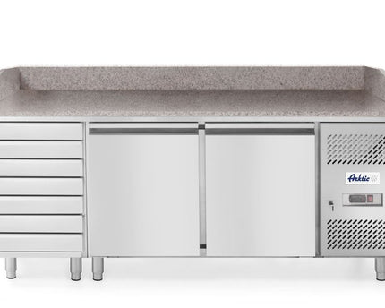 Pizzatisch, zweitürig mit 7 Schubladen 280L, Arktic, 250L, 230V/250W, 2020x802x(H)1000mm