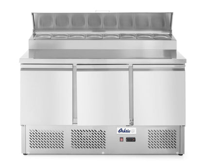 Kühltisch, dreitürig mit Aufsatz-Kühlvitrine 380 L, Arktic, 230V/310W, 1365x702x(H)1265mm