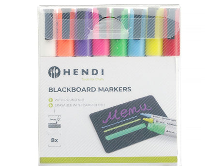 Kreidemarker 3 mm, HENDI, Marker 1x weiß, 1x rot, 1x blau, 1x grün, 1x gelb, 1x violett, 1x orange und 1x pink