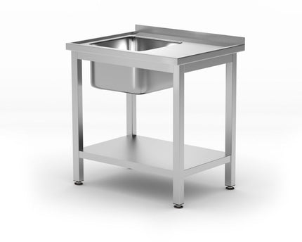 Waschtisch mit Ablage – verschraubt, Tiefe 600 mm, HENDI, Kitchen Line, Rechte Seite, 800x600x(H)850mm