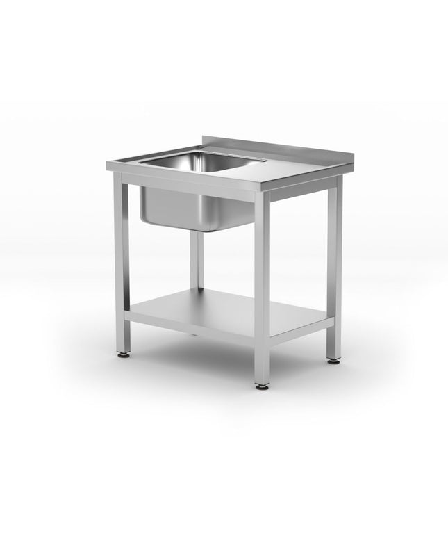 Waschtisch mit Ablage – verschraubt, Tiefe 600 mm, HENDI, Kitchen Line, Linke Seite, 800x600x(H)850mm