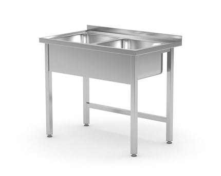 Tisch mit 2 Spülbecken – verschweißt, HENDI, Kitchen Line, 1000x600x(H)850mm