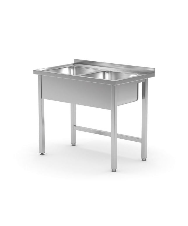 Tisch mit 2 Spülbecken – verschweißt, HENDI, Kitchen Line, 1000x600x(H)850mm