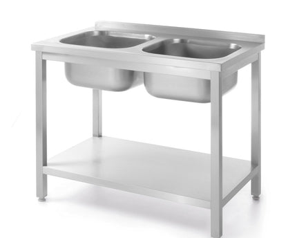 Tisch mit 2 Spülbecken und Ablage – verschraubt, HENDI, Budget Line, 1000x600x(H)850mm